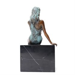 After Jean Patou - art deco style bronze formed as a seated nude lady, H24cm