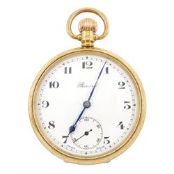 Early 20th century 9ct gold half hunter keyless lever pocket watch by Record, No. 54453, w...
