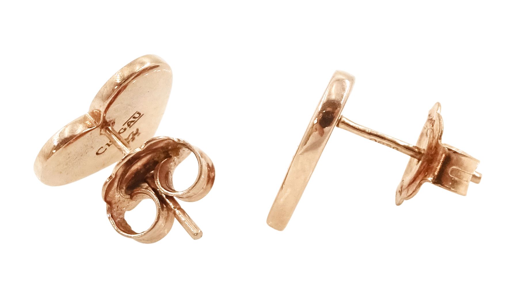 Pair 9ct rose gold heart shape stud earrings, by Clogau, hallmarked 