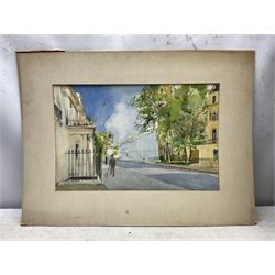 Caroline M Ediss (British early 20th century): Belgravia 'The Entrance to Belgrave Square', watercolour signed and dated 1956, titled verso 32cm x 49cm (unframed)