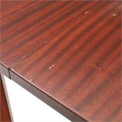 Mid-20th century mahogany extending dining table, with additional leaf, raised on square legs