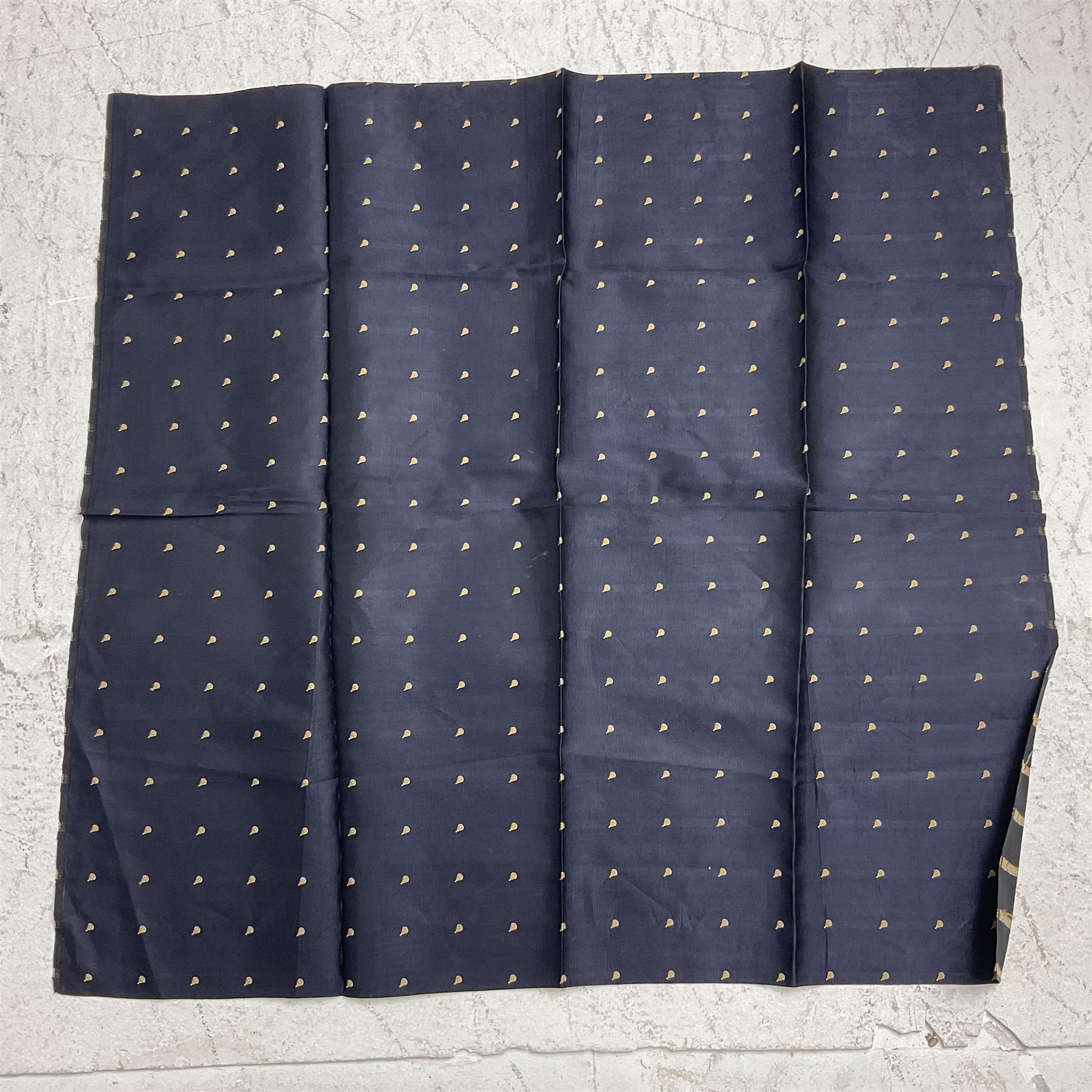 British SOE scarf/cravat woven with rows of small parachutes on a navy blue ground 74 x 76cm