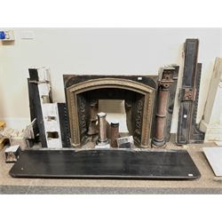 19th century slate marble fire surround, veined rouge marble columns and detail, overall width 195cm