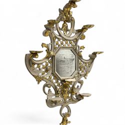 20th-century Rococo style parcel-gilt wall mirror, carved wood painted in light grey with ...
