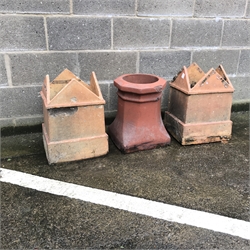 Pair square chimney pots (W38cm, H53cm, D33cm) and a octagonal chimney pot 