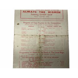 1941 Football League Cup Final replay programme Arsenal v Preston N.E. at Blackburn; single folded sheet printed in red