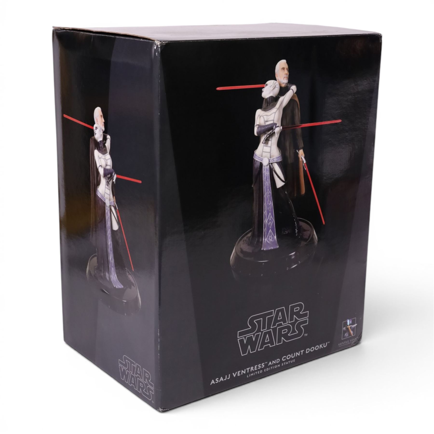 Gentle Giant limited edition Asajj Ventress and Count Dooku statue, boxed with certificate of authenticity