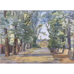 Percy Morton Teasdale (Staithes Group 1870-1961): Tree Lined Avenue Leading to a Stately Residence, watercolour signed 22cm x 30cm