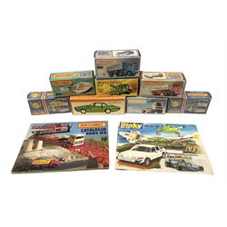Five matchbox 1-75 Series die-cast models - 5f, 14f, 30f, 50d and 74e; together with two Matchbox Silver Jubilee Souvenir Buses; all boxed; together with a JC Russian Alfa Romeo Giuila SS; boxed; a Matchbox Catalogue 1981/2 and a Dinky Catalogue 1978.