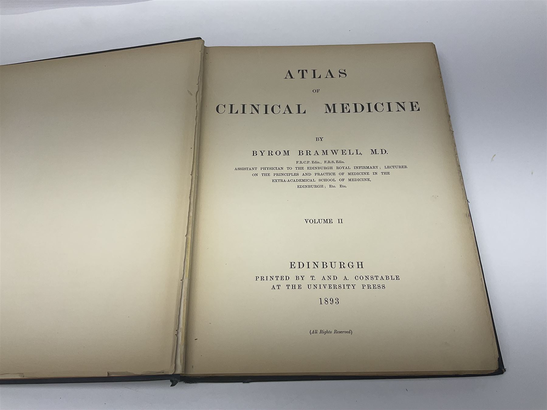 Bramwell, Byrom: Atlas of Clinical Medicine; three volumes, Edinburgh, printed by T & A Constable at the University Press, 1892-96, with numerous colour and black and white illustrations