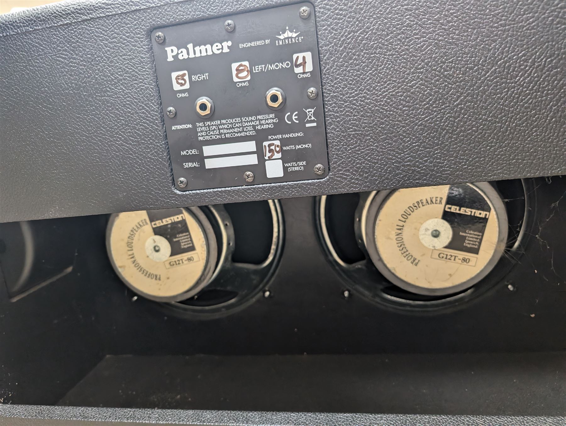 Palmer 2 x 12 speaker cabinet with Celestion G12T-80 speakers, H47cm, W70cm  