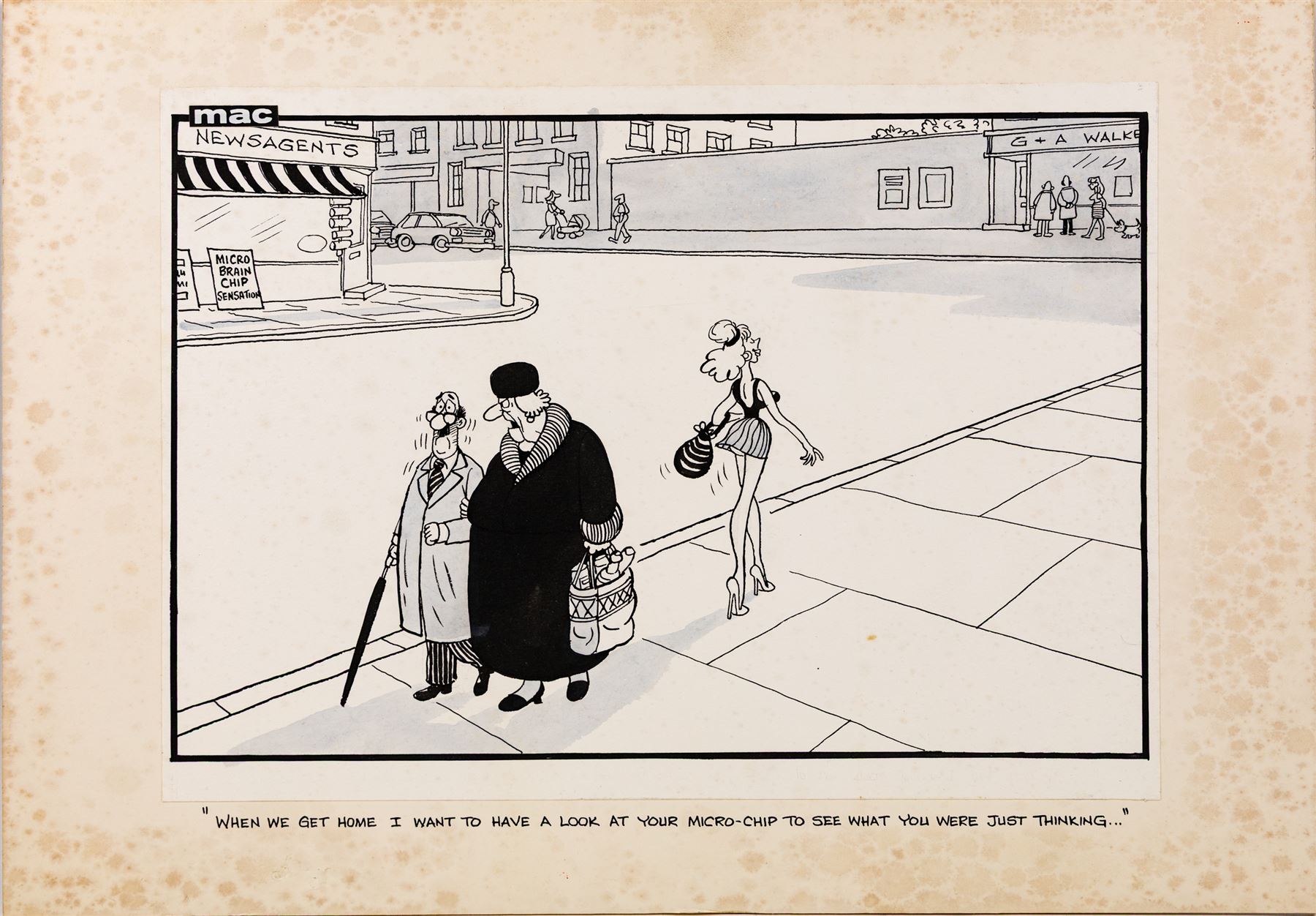 Stanley McMurtry (Mac) (British 1936-) original cartoon presented to Arthur C Clarke by the artist and the Daily Mail 1996, together with other items gifted to Arthur C Clarke, including Annigoni limited edition print of Sri Lankan model Sharmini signed and dedicated to Arthur and his brother by the model, two framed images of Earth, a Russian address book with a hand-written dedication to the first page and a framed image of a 22cm Ion Thruster, largest H85cm

Notes: This item is from the private collection of Arthur C. Clarke's brother.
