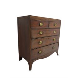 Early 19th century mahogany chest, two short and three long graduating drawers, on splayed bracket feet