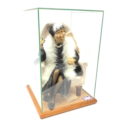  Hobo Designs limited edition figure by Scott and Gill Harris No. 227/500 of an elderly lady dressed in evening wear and seated in an armchair holding a cocktail glass and cigarette H42cm in glazed display case with certificate  
