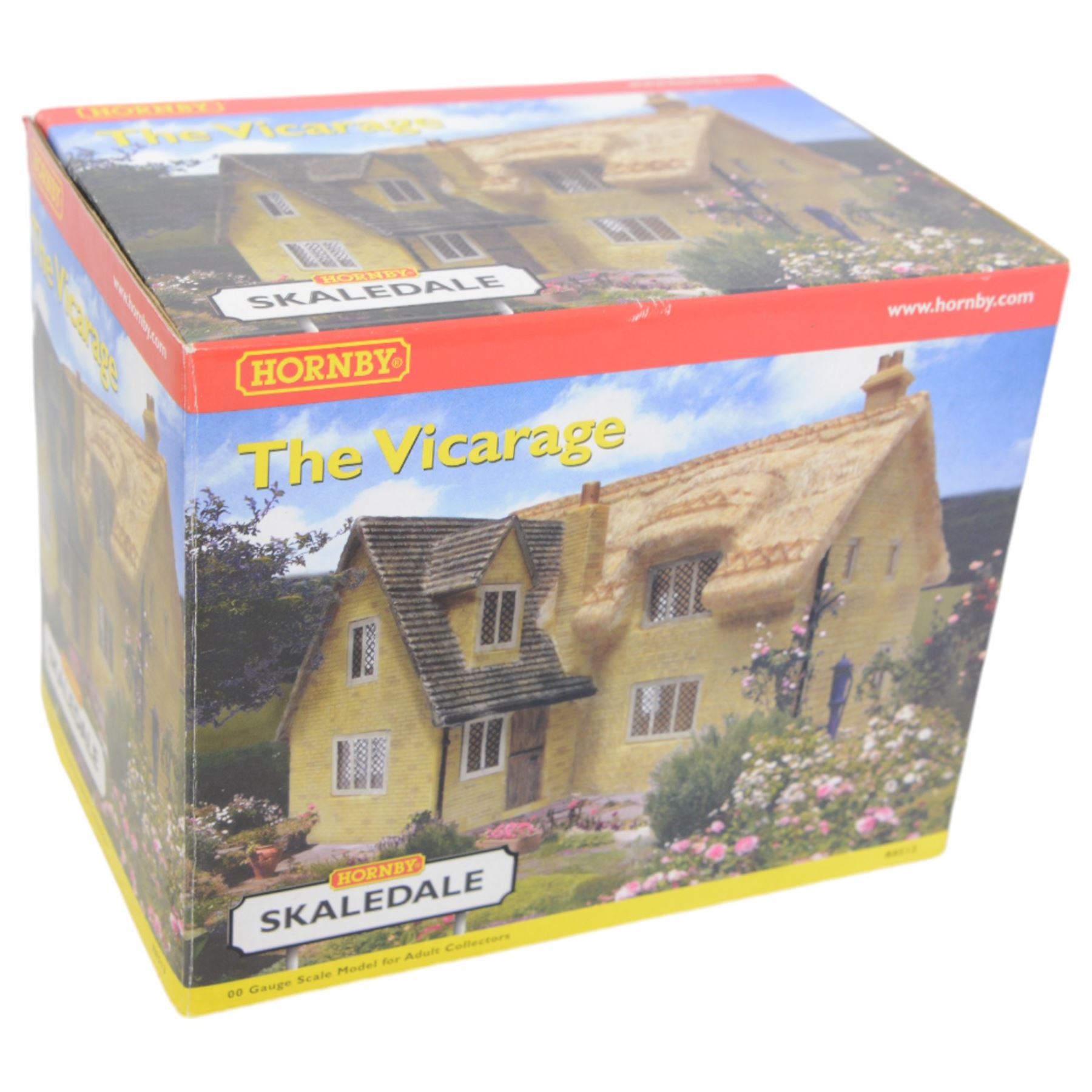 Eleven Hornby '00' gauge Skaledale buildings, comprising R9771 Three Barrels Wine Bar, R8534 Signal Box, R8747 Electricity Sub Station, R8585 Lamp Hut, R8586 Platelayers Hut, R8575 War Memorial, R9828 Bakers Shop, R9767 Andrew James Butchers, R8504 Holly Farm Cottages, R8566 The Boar's Head and R8513 The Vicarige, all boxed