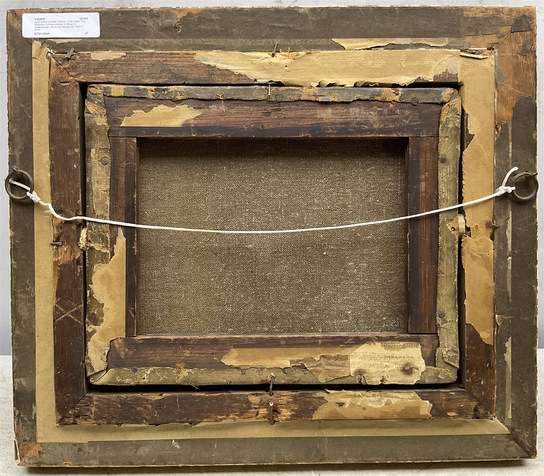 John Anthony Puller (British 1799-1886): The Stubborn Donkey outside 'S Brown's Greengrocer', oil on canvas signed 19cm x 24cm 