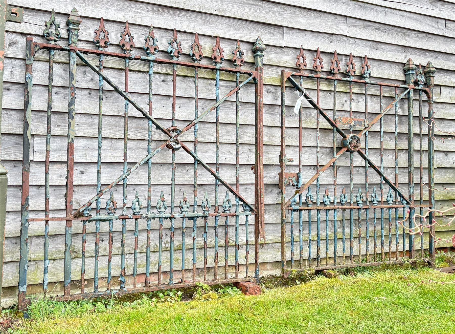 Pair of 19th century  cast and wrought iron driveway gates by Walker of York, removed from a property in The Mount. H190cm, W322cm.  - COLLECTION BY APPOINTMENT FROM: The White House, Thirsk Road, Easingwold, York, YO61 3NF - CALL 01723 507111 TO ARRANGE