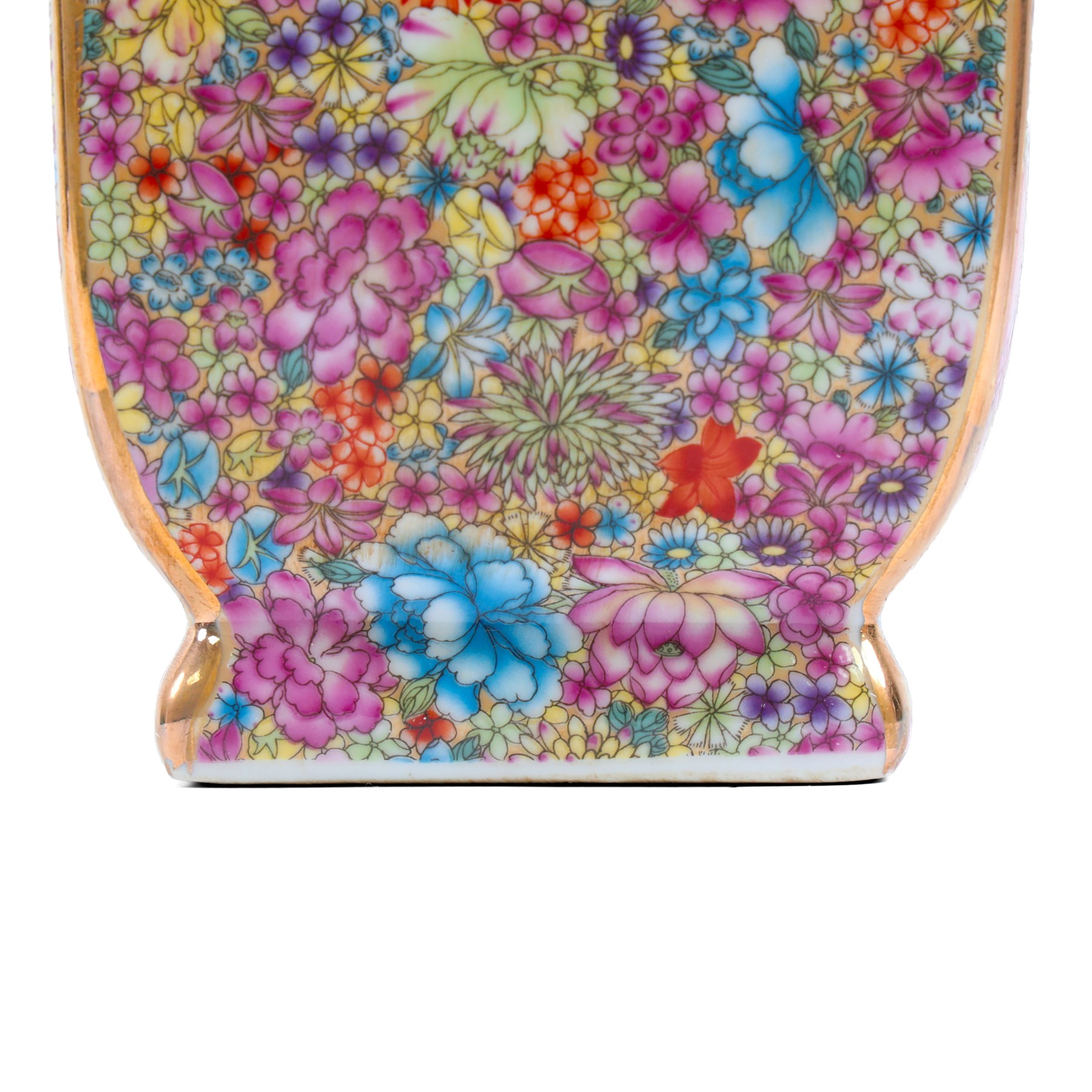Pair Chinese floral vases, with gilt detail, H26cm   