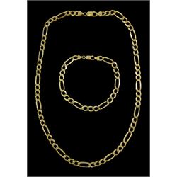 9ct gold Figaro link necklace and matching 9ct gold bracelet