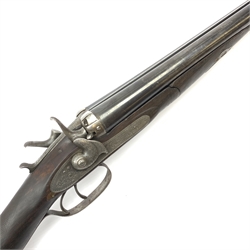 19th century Thomas Horsley's Patent 12-bore side-by-side double barrel hammer shotgun with pull-back top lever opening, walnut stock and 71cm replacement barrels by Wild of Birmingham, No.1743, L113cm overall SHOTGUN CERTIFICATE REQUIRED