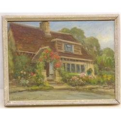  Rural Cottage Scene, oil on canvas laid onto board signed by Owen Bowen (Staithes Group 1873-1967) 29.5cm x 39.5cm  