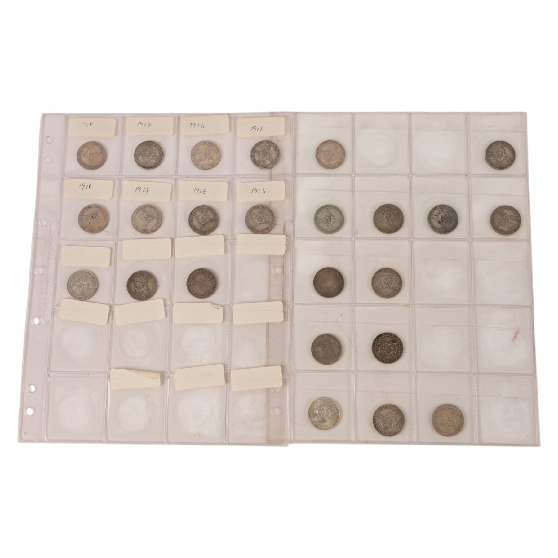 Approximately sixty-five Great British pre-1920 silver shilling coins, and five pre-1920 florin coins