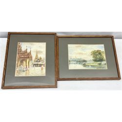 Maung Tun Hla (U Tun Hla) (Burmese 1874-1946): Mandalay Palace and Kyone, pair watercolours signed M T Hla 16cm x 21cm (2)