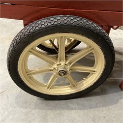 Painted timber hand cart on cast iron wheels