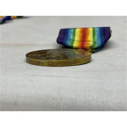 Two WW1 pairs of medals comprising British War Medal and Victory Medal awarded to 24506 Pte. A.E. Warland L.N. Lan. R.; and 1914-15 Star and Victory Medal to 12803 Cpl. J. Evans Devon R.; all with ribbons (4)