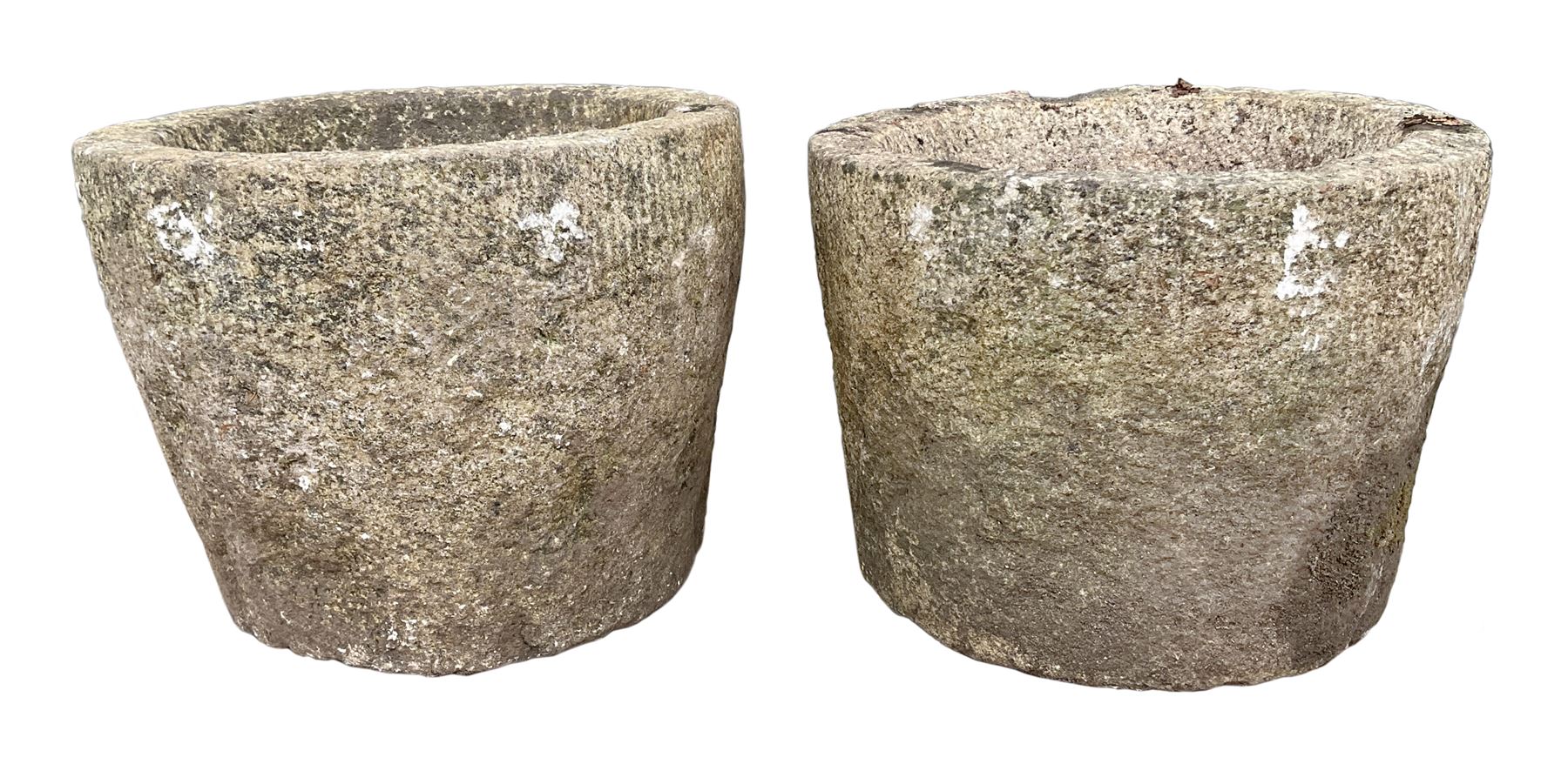 Pair weathered granite planters, circular tapering form

Location: Duggleby Storage, Scarborough Business Park YO11 3TX
