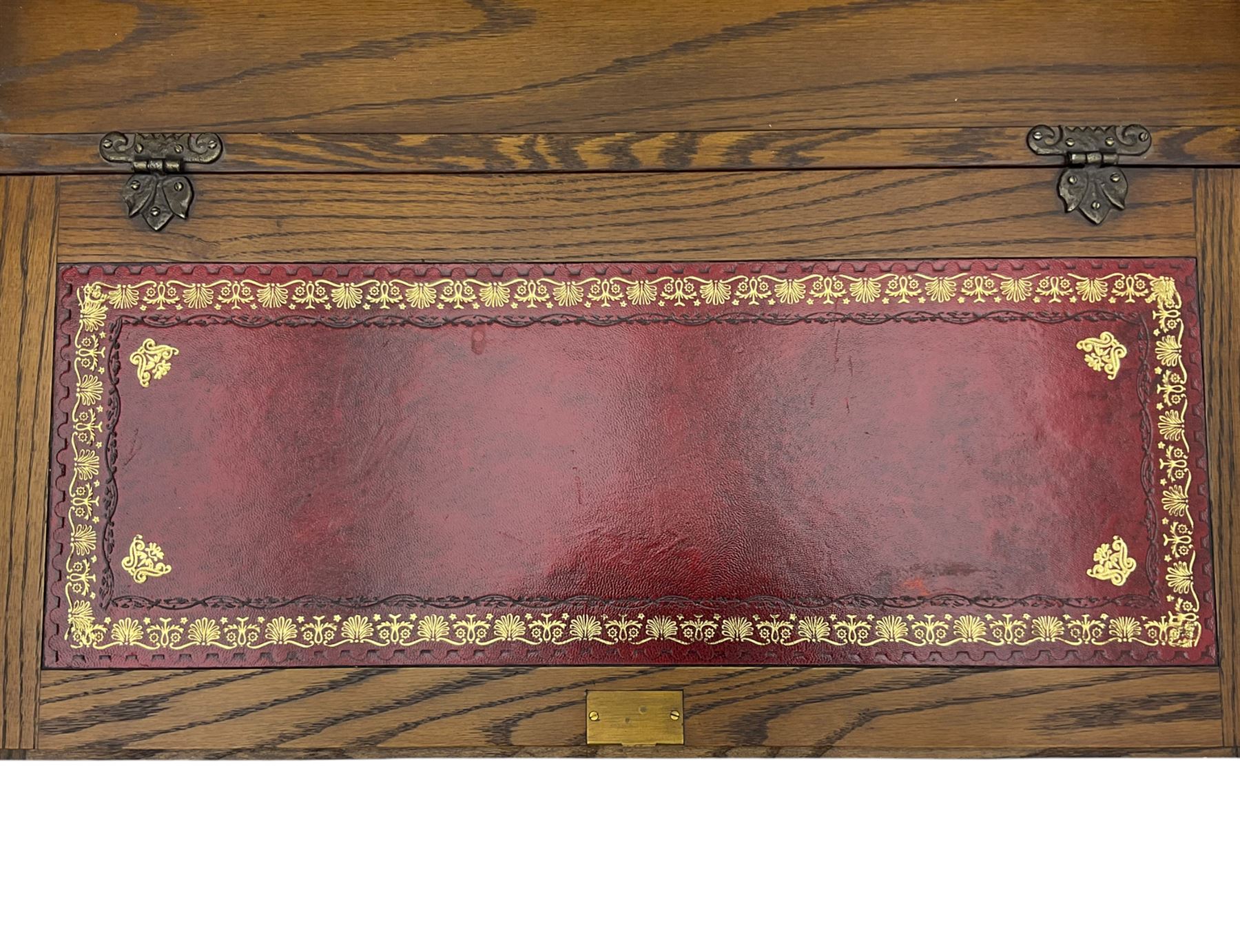 Old Charm oak bureau, fitted with fall front above four drawers