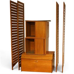 Ladderax - mid 20th century teak modular wall unit, comprising two sliding door cabinets, ...