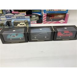 Collection of boxed die-cast model cars, to include Corgi Classics Thunderbirds 'Fab 1', with Lady Penelope and Parker figures, Corgi James Bond Octopussy and Thunderball, Heartbeat vehicles by Lledo and Corgi, Minichamps etc