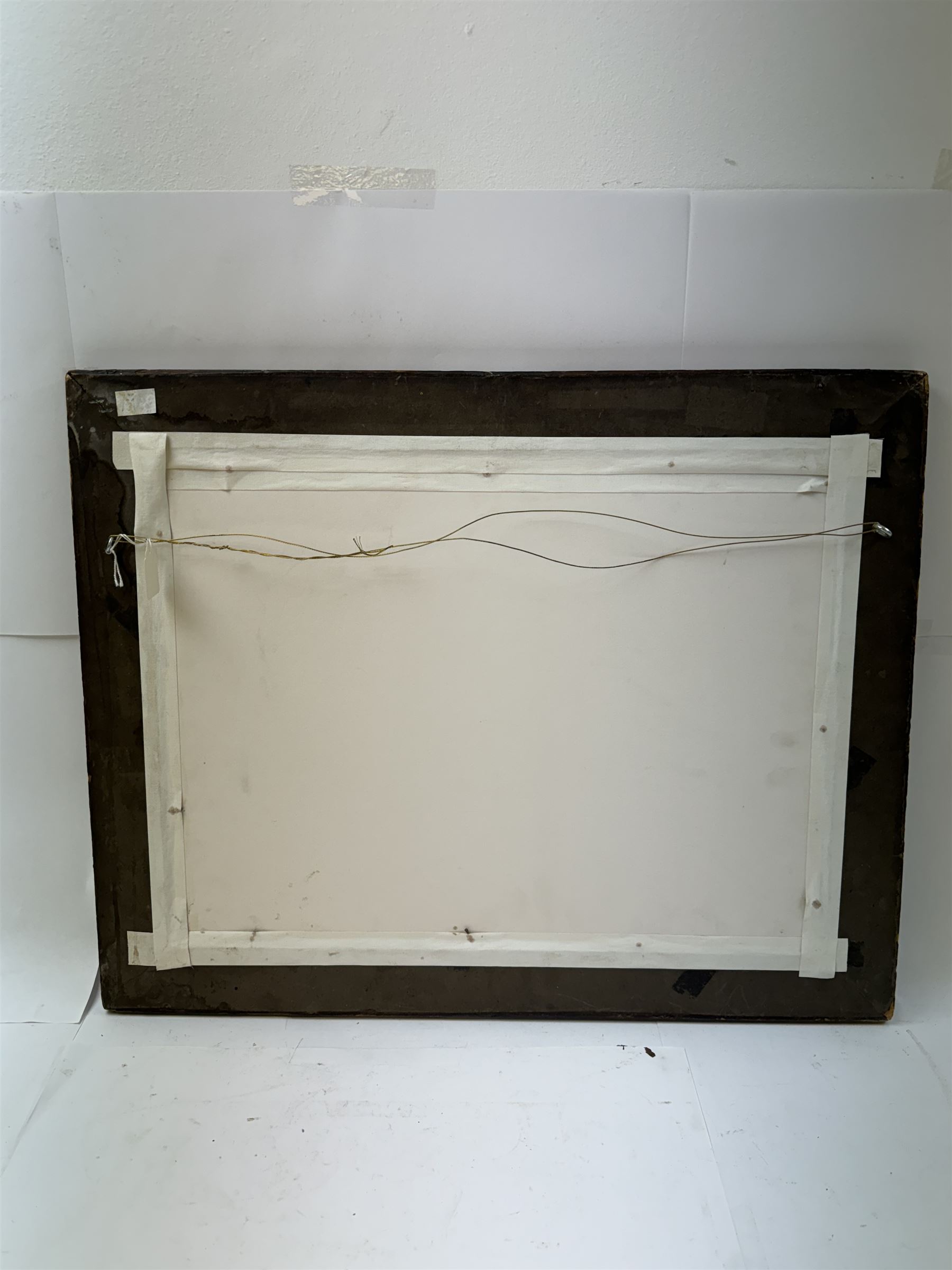19th century monochrome ship silhouette, reverse painted on glass, within Verre Eglomise border inscribed 'HMS Royal Sovereign 100 Guns Vice Admiral C.Collingwood', in a birds eye maple frame, painting H31cm, W41cm