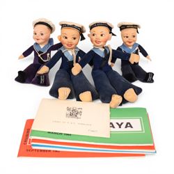 Four Norah Wellings P&O sailor dolls with booklets, comprising SS Himalya, SS Arcadia, TSS...