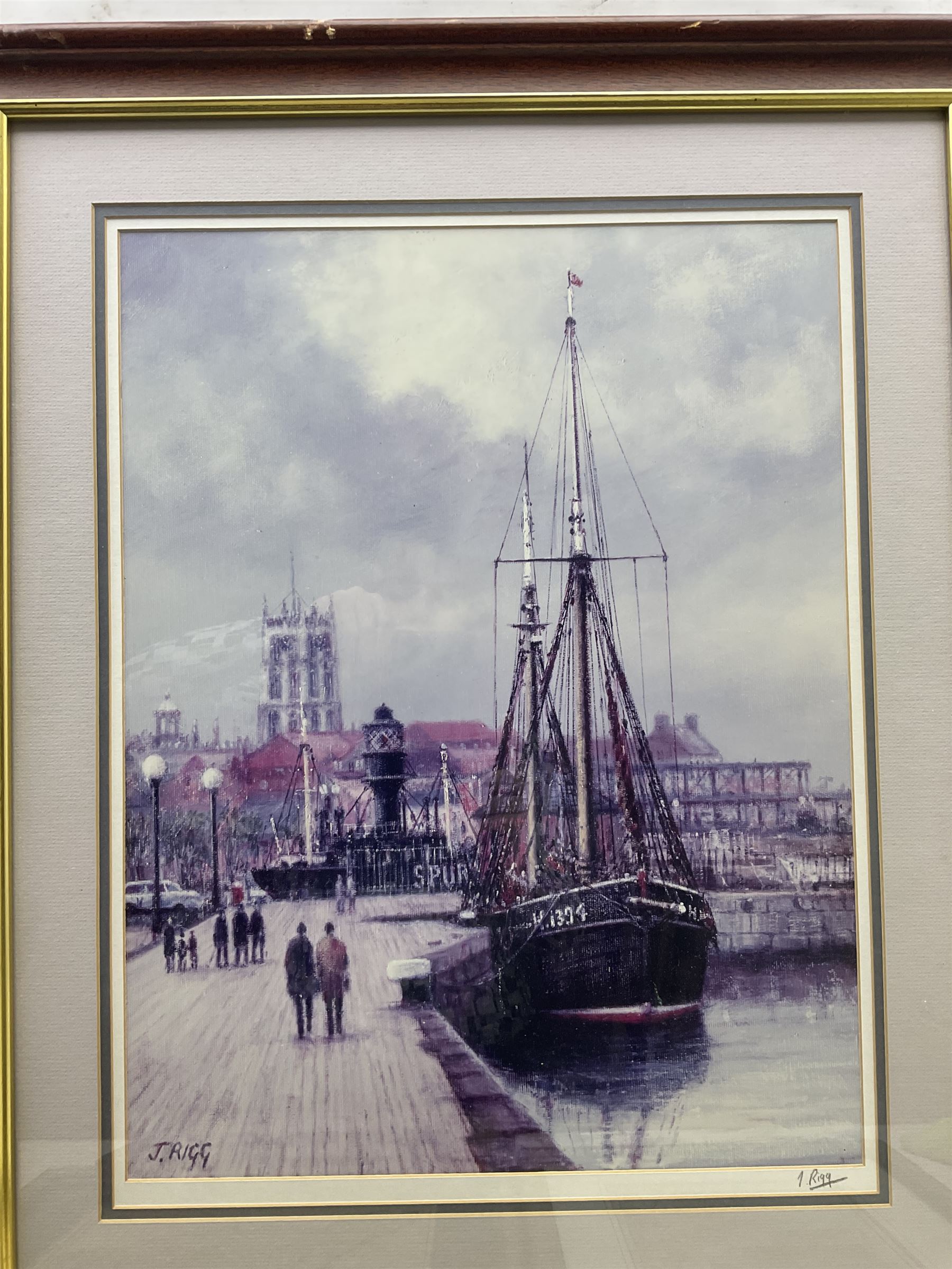 Jack Rigg (British 1927-2023): On the Quayside, signed print; together with a David C Bell watercolour and two maps (4)