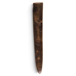 19th century stay busk, of typical triangular form carved with hearts and stylised flowers, with two carving of birds to the verso, L29cm
