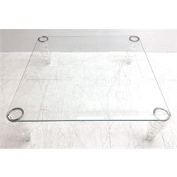 Gallotti and Radice - contemporary glass coffee table, rounded square top on turned vasiform glazed supports 