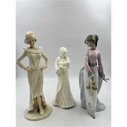 Lladro figurine, Basket of Love 7622, together with Royal Doulton figure Noel HN4084, Royal Worcester figure Sweet Dreams and three others 