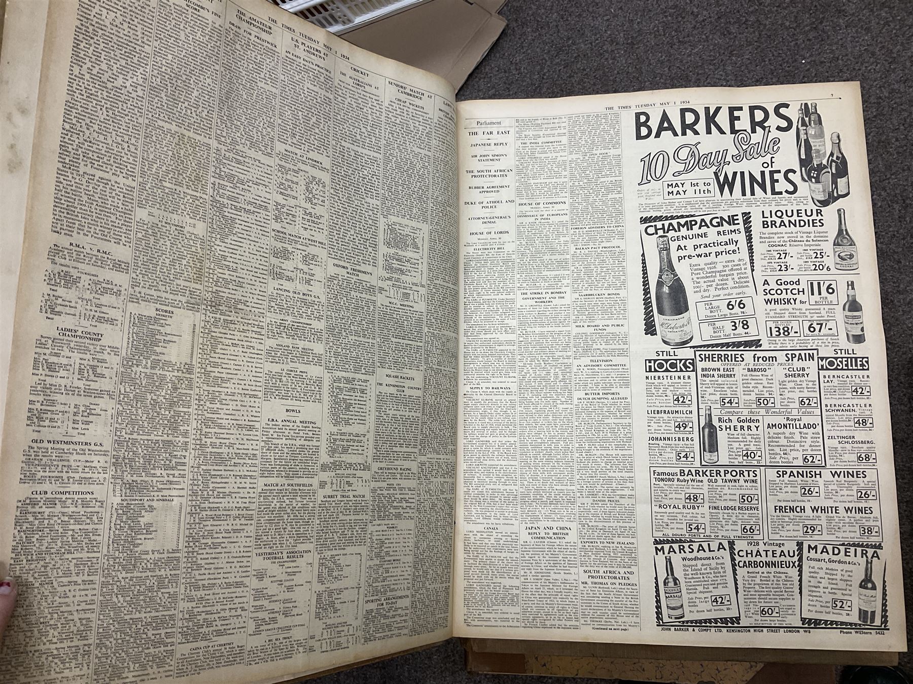 The Times Newspaper; an archive of The Times newspapers bound as five albums comprising, 1930 July & August, 1924, May & June, 1932 May & June, 1934 May & June, 1935 May & June