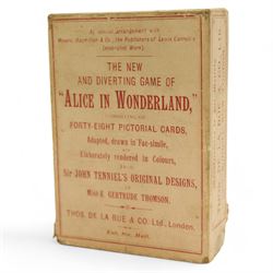 Late 19th century Alice In Wonderland card game, comprising forty eight pictorial cards, various colour illustrations from Sir John Tenniel's original designs by Miss E. Gertrude Thomson, manufactured by Thomas De La Rue & Co. Ltd., slip case with cover