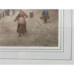 John C Syer (British 1844-1912): Haymaking above Sandsend, watercolour signed 30cm x 48cm; Kate E Booth (British fl.1850-1898): 'On the Staith - Whitby', watercolour signed and titled 25cm x 33cm (2)