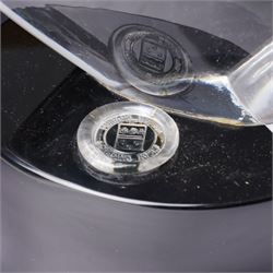 Loredano Rosin (Italian 1936-1992): Horse's Head, clear cut glass sculpture mounted on an oval plinth of black glass with incised signature, with impressed makers medallion, overall H35cm W47cm 
Notes: Rosin was widely exhibited Murano glassmaker who collaborated with artists such as Picasso and Chagall, this piece probably dates from the 1960s. 