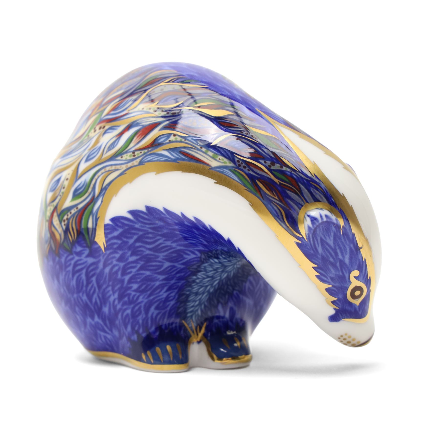 Royal Crow Derby paperweight Buxton Badger limited edition 51/500 with gold stopper and certificate and another Robin with silver stopper