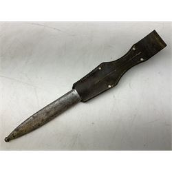 German Model 1884/98 knife bayonet, the 25.5cm fullered steel blade marked 'E.u.F. Horster 3643b'; in steel scabbard with Dresden made leather frog dated 1938 L42cm overall