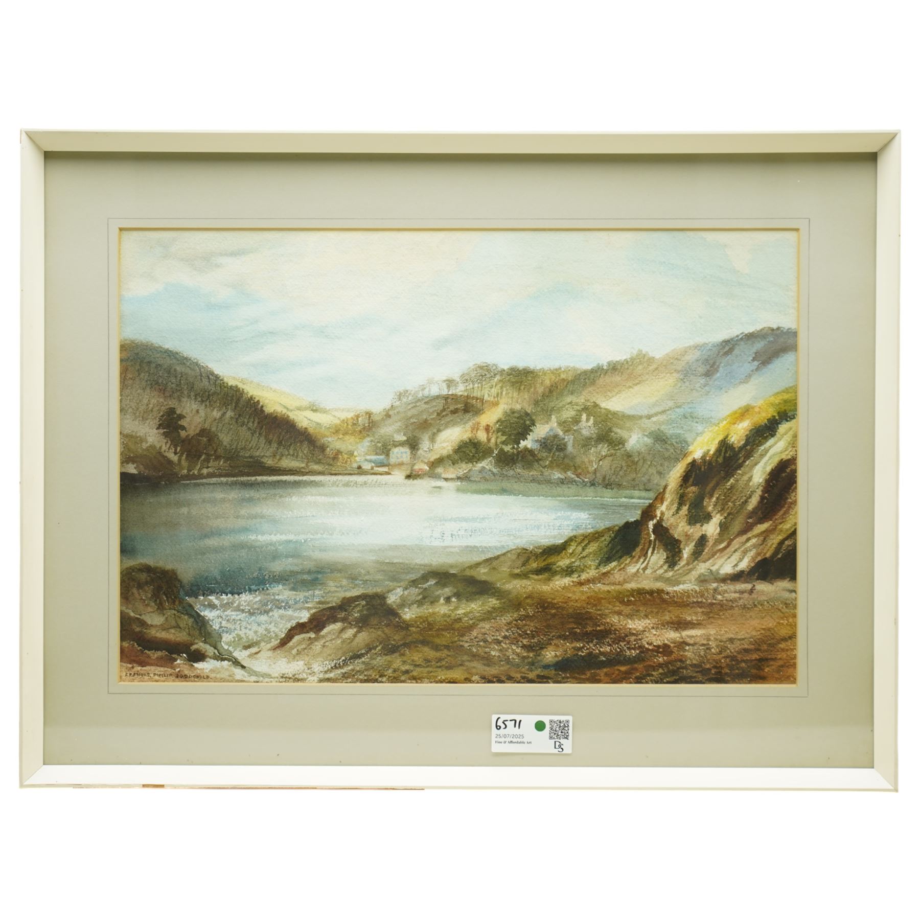 Francis Philip Goodchild ARCA (British 1900-1986): 'Mill Creek - Dartmouth' 'Galmpton Creek' 'Dartmoor - East of Widdicombe' 'Church at Berry Pomeroy' 'Wharflete Cove' 'Evening over the Dart' and 'Near Dittsham', set seven watercolours signed and dated, titled verso max 40cm x 75cm (7)