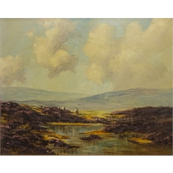  Moorland Sheep, oil on board signed by Lewis Creighton (British 1918-1996) and mallards Flying over a River, 20th century oil on canvas indistinctly signed 40cm x 50cm (2)  
