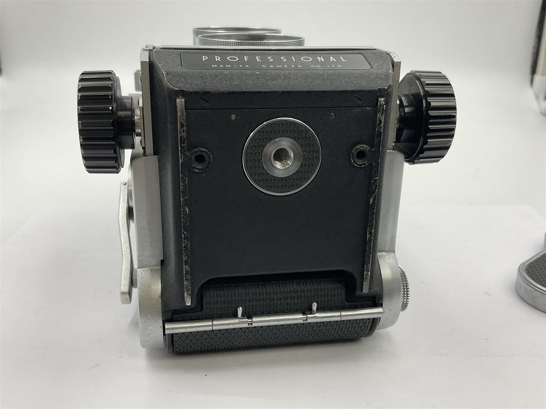 Mamiyaflex C3 TLR camera body, serial no. 215034, with 'Mamiya Sekor 1:2.8 f80mm' lens serial no. 765932