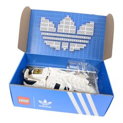 Lego Adidas Originals Superstar trainer, no. 10282, built with box and instructions