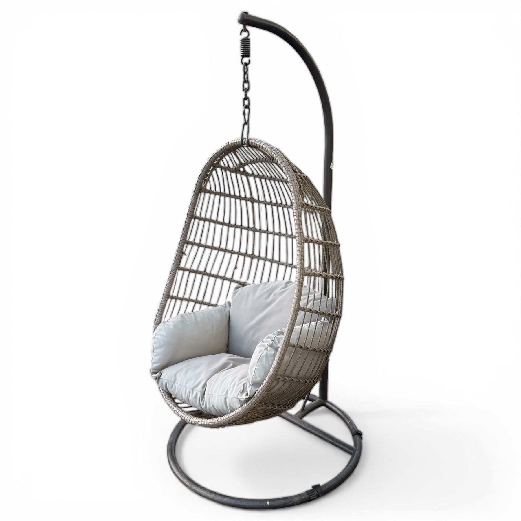 Pair Basket hanging garden chairs with one cushion